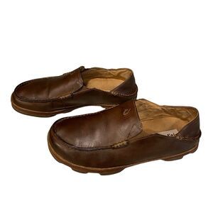 OluKai Moloa Leather Slip On Loafers Mens 8.5 Brown Casual Comfort Moc Toe